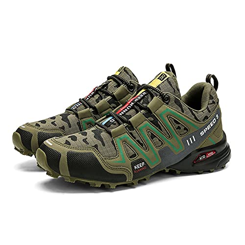 Zapatillas de Ciclismo No-Lock para Hombre Bicicleta de Carretera MTB Calzado Antideslizantes para Exteriores Serie de Camuflaje de Gran tamaño Zapato de Montar Informal,Verde,42