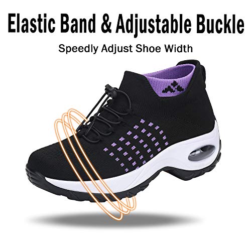 Zapatillas Deporte Mujer Zapatos para Andar Transpirable Mesh Bambas Correr Caminar Calzado Trabajo Morado-Negro, Gr.37 EU