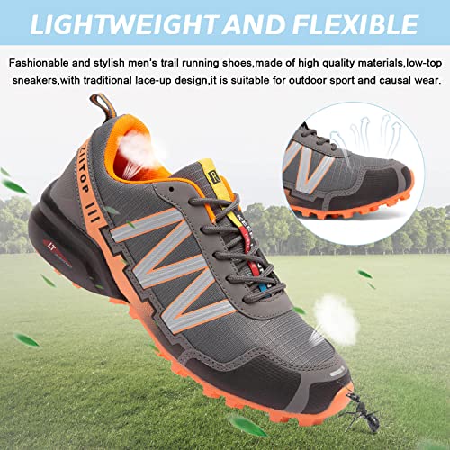 Zapatillas Trekking Hombre Impermeables Zapatillas Trail Running Hombre Zapatos de Senderismo Ligeras Deportivas Zapatos para Correr Gimnasio Sneaker Gris Naranja 41 EU