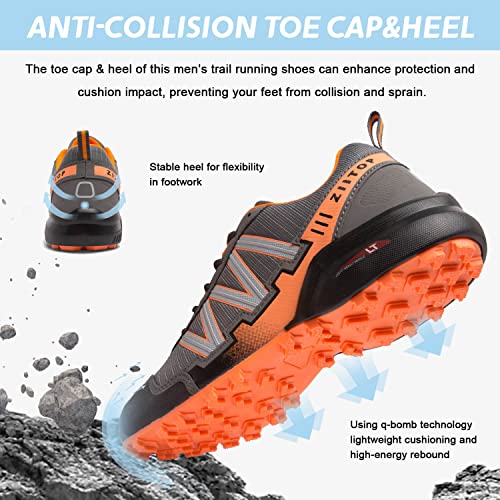 Zapatillas Trekking Hombre Impermeables Zapatillas Trail Running Hombre Zapatos de Senderismo Ligeras Deportivas Zapatos para Correr Gimnasio Sneaker Gris Naranja 41 EU