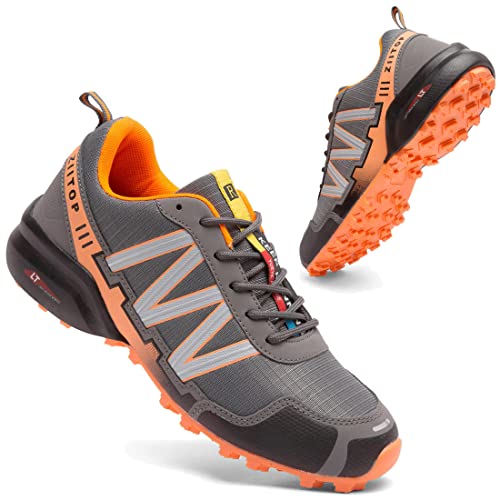 Zapatillas Trekking Hombre Impermeables Zapatillas Trail Running Hombre Zapatos de Senderismo Ligeras Deportivas Zapatos para Correr Gimnasio Sneaker Gris Naranja 41 EU