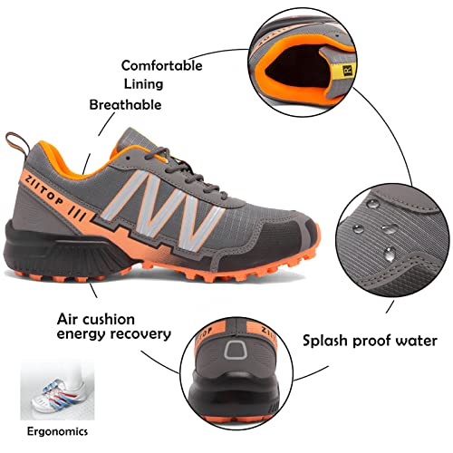 Zapatillas Trekking Hombre Impermeables Zapatillas Trail Running Hombre Zapatos de Senderismo Ligeras Deportivas Zapatos para Correr Gimnasio Sneaker Gris Naranja 41 EU