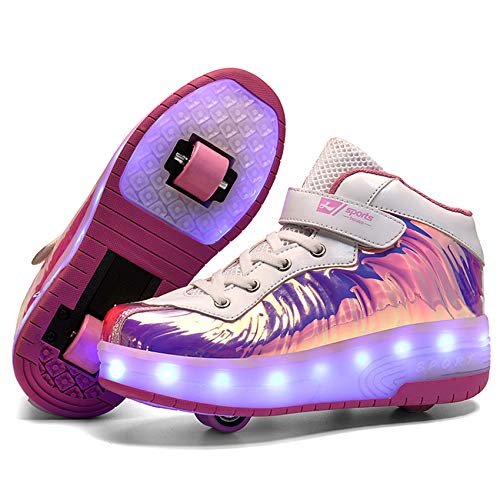 Zapatos con Ruedas Zapatillas con Dos Ruedas para niños y niña retráctiles para Patinar al Aire Libre, Zapatillas Deportivas con Luces LED Intermitentes