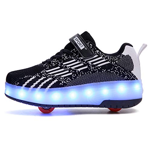 Zapatos con Ruedas Zapatillas con Dos Ruedas para niños y niña retráctiles para Patinar al Aire Libre, Zapatillas Deportivas con Luces LED Intermitentes