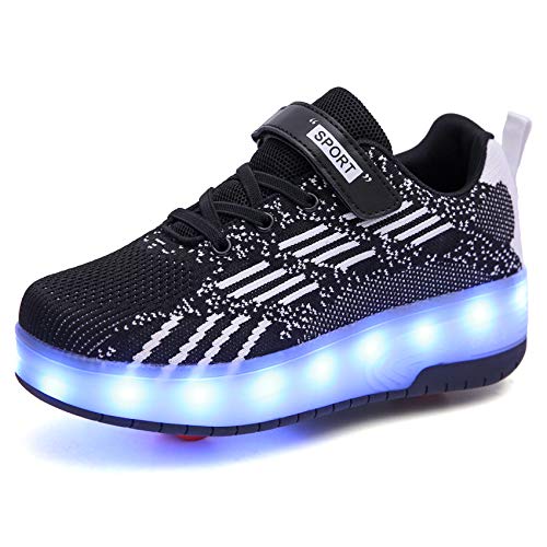 Zapatos con Ruedas Zapatillas con Dos Ruedas para niños y niña retráctiles para Patinar al Aire Libre, Zapatillas Deportivas con Luces LED Intermitentes