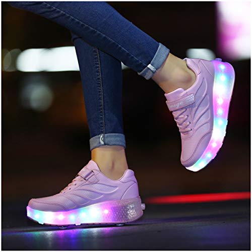 Zapatos de Patinaje con Ruedas para niños y niñas con luz LED Zapatillas Deportivas al Aire Libre,con Ruedas Se Pueden Cargar Carga USB Automática Calzado de Skateboarding
