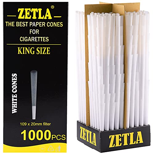 Zetla 1000 - Pre Rolled Cones King Size - Juntas preenrolladas - Mangas de junta - Mangas cónicas con filtro (109 x 20 mm) - Conos de junta King Size - Papeles preenrollados