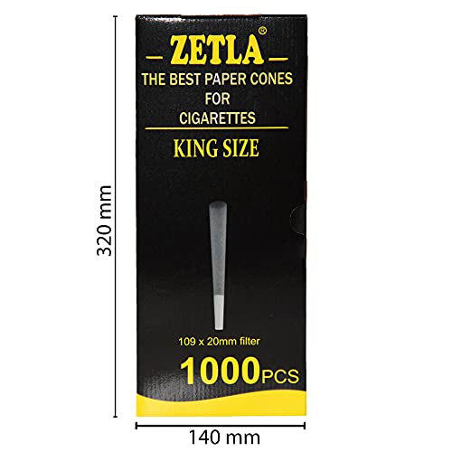 Zetla 1000 - Pre Rolled Cones King Size - Juntas preenrolladas - Mangas de junta - Mangas cónicas con filtro (109 x 20 mm) - Conos de junta King Size - Papeles preenrollados