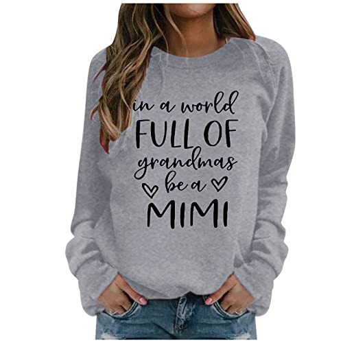 ZGJY Sudadera de mujer marca, sin capucha, cuello redondo, para mujer, diseño estampado de moda, camiseta con texto en inglés «Mujer y suéteres», 05-gris, L