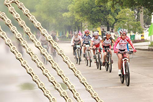 ZHIQIU Cadenas de bicicleta universales de 10 velocidades FSC, ligeras, centrales, 116L, con enlace rápido, compatible con 9 velocidades (oro)