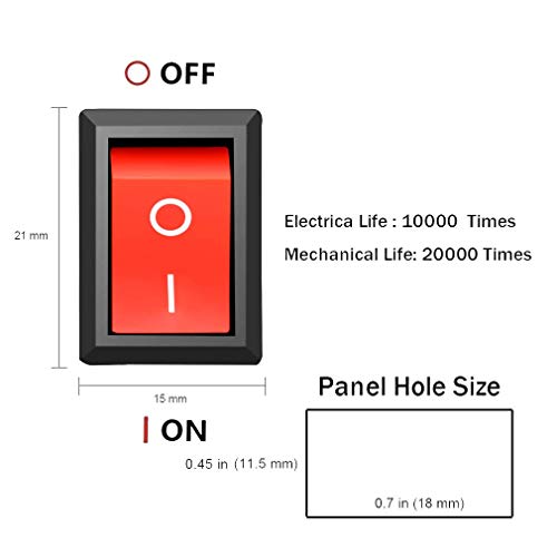 ZHITING 12 Piezas SPST Snap-in ON-Off 2 Pin Snap Rocker Boat Switch Negro AC 250V 6A 125V 10A para electrodomésticos de Auto Barco (botón Rojo)