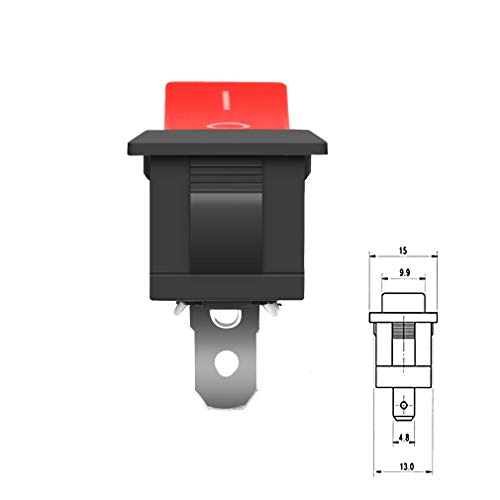 ZHITING 12 Piezas SPST Snap-in ON-Off 2 Pin Snap Rocker Boat Switch Negro AC 250V 6A 125V 10A para electrodomésticos de Auto Barco (botón Rojo)