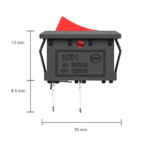 ZHITING 12 Piezas SPST Snap-in ON-Off 2 Pin Snap Rocker Boat Switch Negro AC 250V 6A 125V 10A para electrodomésticos de Auto Barco (botón Rojo)