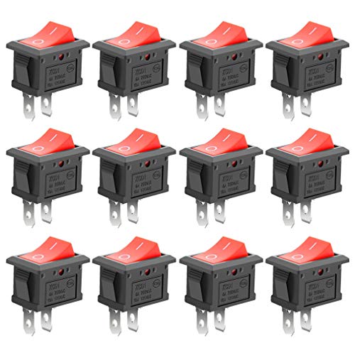 ZHITING 12 Piezas SPST Snap-in ON-Off 2 Pin Snap Rocker Boat Switch Negro AC 250V 6A 125V 10A para electrodomésticos de Auto Barco (botón Rojo)