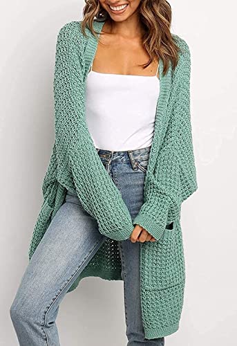 ZHZHUANG Señoras Jersey Mujer S Cardigan Suéter Manguito Largo Batwing Frente Abrir Frente Chunky Oversizados Overwear Outwear Sweater/Verde/L