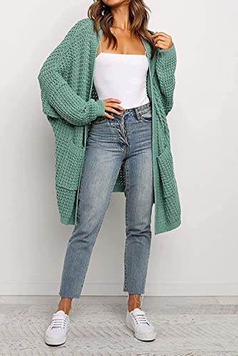ZHZHUANG Señoras Jersey Mujer S Cardigan Suéter Manguito Largo Batwing Frente Abrir Frente Chunky Oversizados Overwear Outwear Sweater/Verde/L
