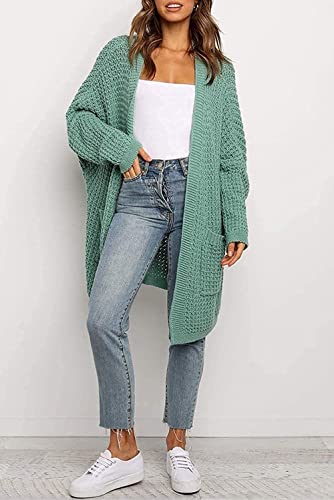 ZHZHUANG Señoras Jersey Mujer S Cardigan Suéter Manguito Largo Batwing Frente Abrir Frente Chunky Oversizados Overwear Outwear Sweater/Verde/L