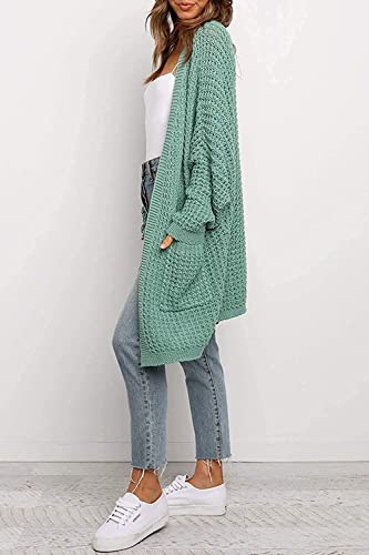 ZHZHUANG Señoras Jersey Mujer S Cardigan Suéter Manguito Largo Batwing Frente Abrir Frente Chunky Oversizados Overwear Outwear Sweater/Verde/L