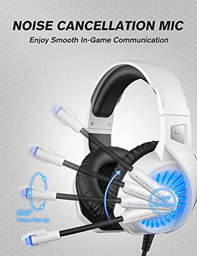 ZIUMIER Auriculares para Juegos con Micrófono, Cascos Gaming con Conector de 3,5 mm, Cancelación de Ruido, Graves Estéreo, para PS4, PS5, Xbox One, PC, Mac, Smartphone (Blanco y Negro)