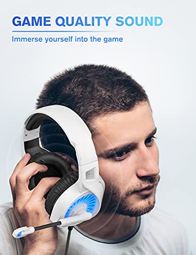 ZIUMIER Auriculares para Juegos con Micrófono, Cascos Gaming con Conector de 3,5 mm, Cancelación de Ruido, Graves Estéreo, para PS4, PS5, Xbox One, PC, Mac, Smartphone (Blanco y Negro)