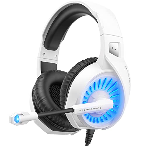 ZIUMIER Auriculares para Juegos con Micrófono, Cascos Gaming con Conector de 3,5 mm, Cancelación de Ruido, Graves Estéreo, para PS4, PS5, Xbox One, PC, Mac, Smartphone (Blanco y Negro)