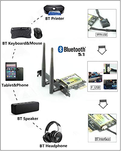 Ziyituod Tarjeta WiFi 6, Adaptador inalámbrico de 3000 Mbps con Bluetooth5.1, Tarjeta PCIe WiFi de Doble Banda (2.4G / 5G) para PC de Escritorio, Compatible con Windows 10 64bit, Linux