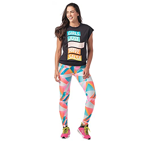Zumba Backless Camisetas Gráficas de Baile Top Deportivo Mujer Fitness de Entrenamiento, Bold Black Salsa, L