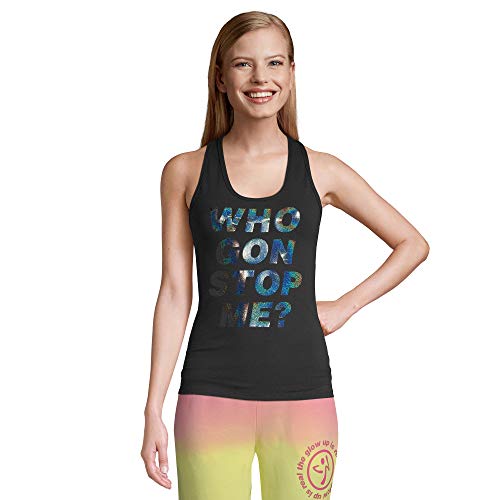 Zumba Camiseta sin mangas con estampado gráfico negro para mujer, Negrita a, X-Small