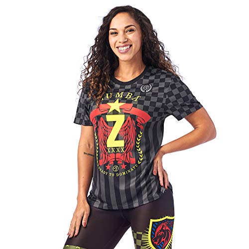Zumba Loose Fitting Dance Fitness Graphic Tees Athletic Workout Top For Women Camisa, Negrita Negro 0, L para Mujer