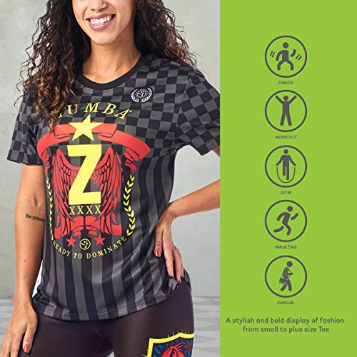 Zumba Loose Fitting Dance Fitness Graphic Tees Athletic Workout Top For Women Camisa, Negrita Negro 0, L para Mujer