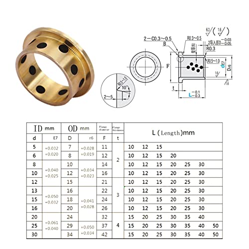 1 pieza de diámetro interior de 15mm, buje de cojinete sin aceite de grafito con bridas de cobre JFB-tipo, diámetro exterior de 18mm manguito de rodamiento incrustado autolubricante, longitud de 15mm