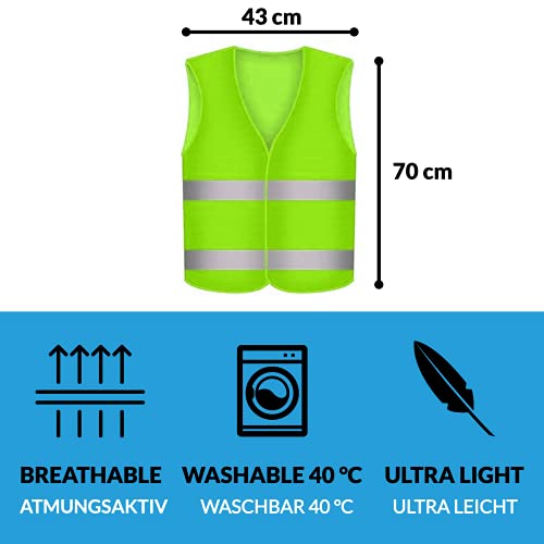 10 Chalecos Reflectantes de Seguridad - Color Amarillo - Talla Única - Para Coche, Moto, Trabajo - Visibilidad a 360°