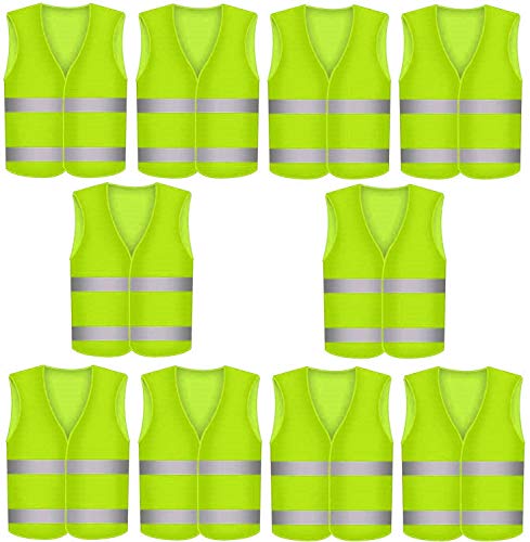10 Chalecos Reflectantes de Seguridad - Color Amarillo - Talla Única - Para Coche, Moto, Trabajo - Visibilidad a 360°