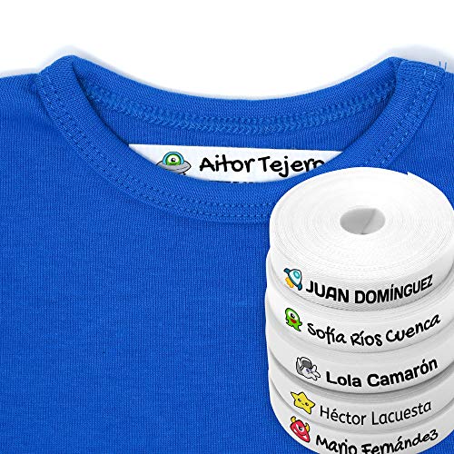 100 Etiquetas Personalizadas para ropa con Icono en Color a seleccionar. Tela Blanca. (Galaxia)