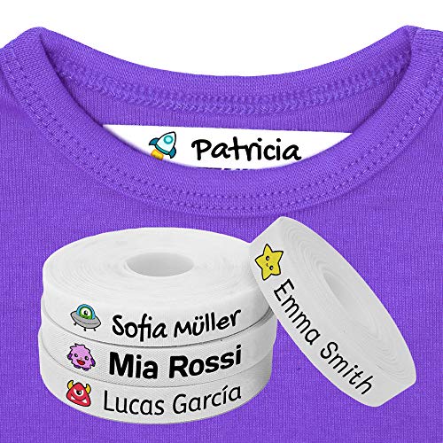 100 Etiquetas Personalizadas para ropa con Icono en Color a seleccionar. Tela Blanca. (Galaxia)