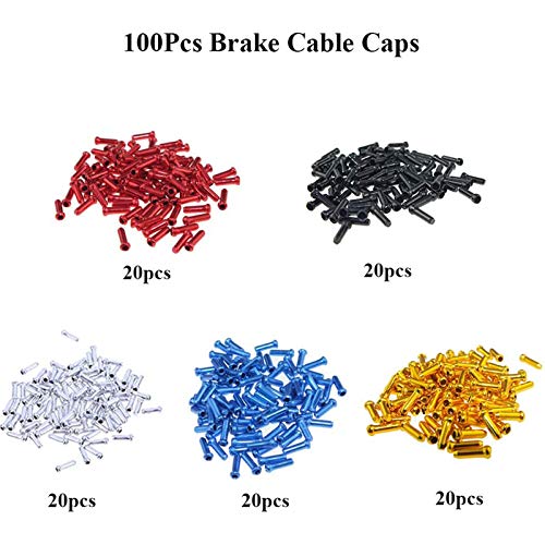 100 Piezas Tapa de Freno de Bicicleta Tapas del Extremo del Cable Freno Tapas de Cable de Freno de Bicicleta Para Bicicletas Frenos Cables Y Desviadores Line Core (Rojo Oro Azul Negro Plata)