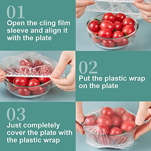 100/200 piezas Bolsas de Conservación Fresca Bolsas de Alimentos Frescos Elásticas Bolsas de Sellado Impermeables para Cubrir Platos Tazones Cubierta de Plástico Transparente para Alimentos (100)