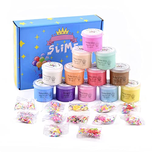 12 de Kits de Fluffy Butter Slime, con unicornio y accesorios para la Slime de fruta, Suave Juguetes para aliviar el estrés para niños Adolescentes, ideal como regalo para niñas y niños