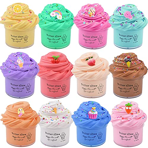 12 de Kits de Fluffy Butter Slime, con unicornio y accesorios para la Slime de fruta, Suave Juguetes para aliviar el estrés para niños Adolescentes, ideal como regalo para niñas y niños