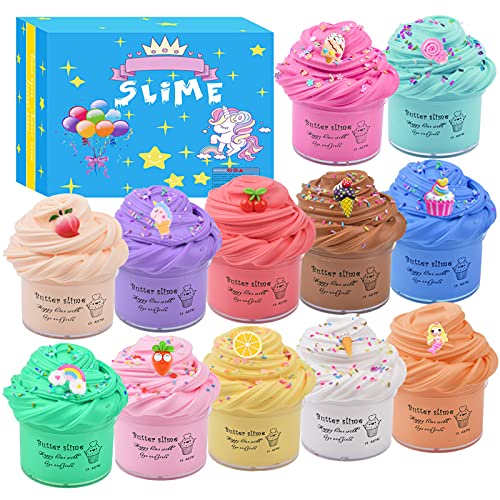 12 de Kits de Fluffy Butter Slime, con unicornio y accesorios para la Slime de fruta, Suave Juguetes para aliviar el estrés para niños Adolescentes, ideal como regalo para niñas y niños