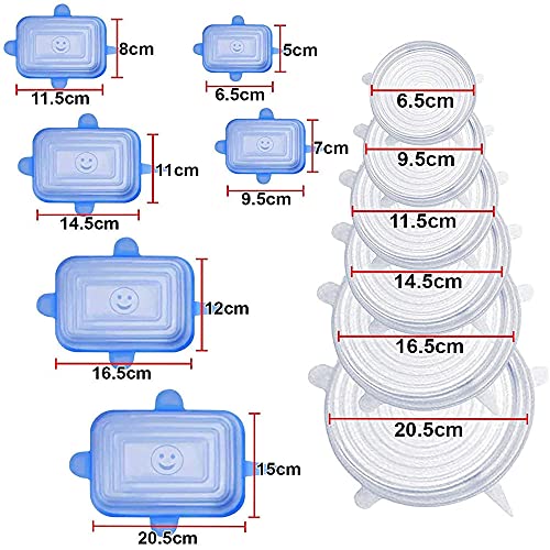 12 Piezas Tapas Elásticas de Silicona, Reutilizable Cubre Alimentos, Cubierta de Ahorro, Cubierta de Comida Elástica Ampliable para Adaptarse a Varias Formas de Platos, Cuencos