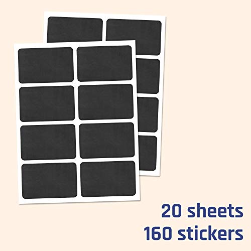 160 Piezas - Etiquetas para Frascos Pegatinas Negras, Borrable - 60 x 40 mm