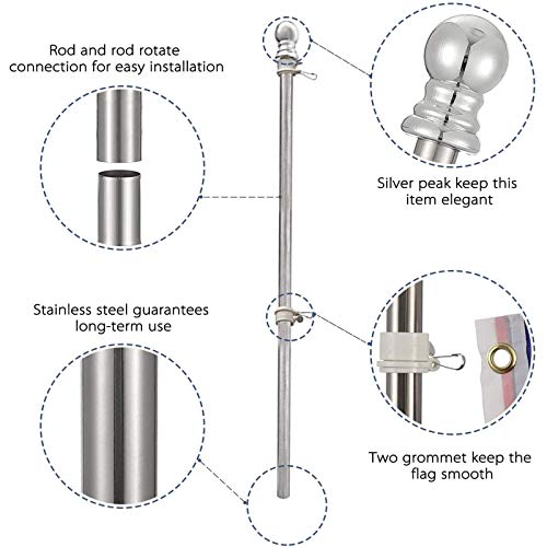 180cm Kit de Asta de Bandera de Aluminio con Soporte Asta de Bandera de Acero Inoxidable, kit de Barra de Bandera de Montaje en Pared Exterior con Anillos Giratorios, Incluye Bandera Española