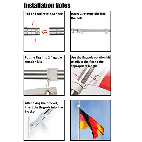 180cm Kit de Asta de Bandera de Aluminio con Soporte Asta de Bandera de Acero Inoxidable, kit de Barra de Bandera de Montaje en Pared Exterior con Anillos Giratorios, Incluye Bandera Española