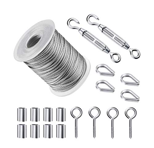 19 Piezas Kit Suspensión de Cuerda,Tensores Alambre,Cable de Acero Inoxidable Nylon,Tensor y Ganchos,para colgar luces de cadena,fotos,Jardín,cables de acero inoxidable para jardín