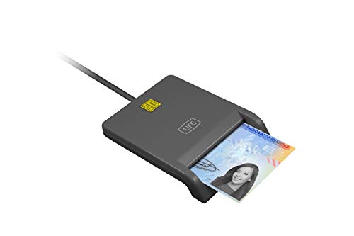 1LIFE Lector Tarjeta Electrónico Citizen -1IFECRCITIZEN- Compatible con Cartão de Cidadão (Portugal) y DNI Electrónico (España). Conexión USB 2.0, Dimensiones 65x85x18mm, Color Negro