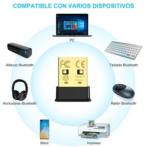 1mii [Nuevo] Adaptador Bluetooth 5.0 USB Dongle Bluetooth para PC Compatible con Windows 10/8.1/8 /7, Receptor Bluetooth USB Ordenador/Portátil para Auriculares, Altavoz Bluetooth, Teclado, Ratón