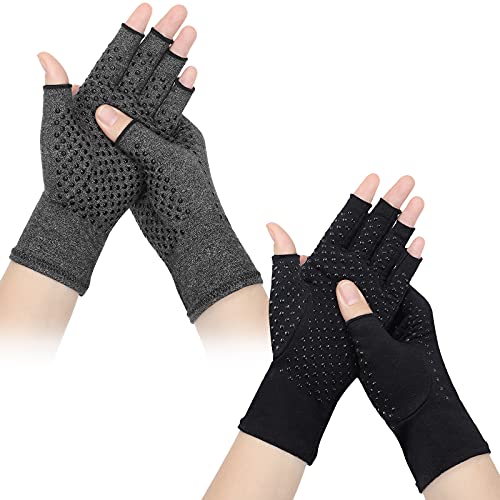 2 Pares de Guantes de Artritis Guantes de Presión Unisex Guantes Transpirables sin Dedos para Aliviar Dolor de Articulaciones para Hombre Mujer Adultos Brindar Apoyo y Calidez, 2 Colores