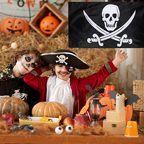 2 Piezas de Bandera de Pirata Bandera de Cráneo Jolly Roger para Fiesta de Pirata, Regalo de Cumpleaños, Día de Pirata, Decoración de Halloween, Regalo de Navidad, 3 por 5 Pies