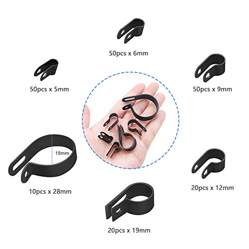 200pcs Nylon P-Clips Cable Clips Organizador de Alambre con Nylon Zip Bridas de Cable Soporte de Manguera de Montaje P Tipo Abrazaderas de Tubo de Coche Sujetador de Audio para Conducto
